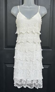 NEW Boston Proper Crochet Salsa Dress Size XS Tiered Ruffle White Fairycore